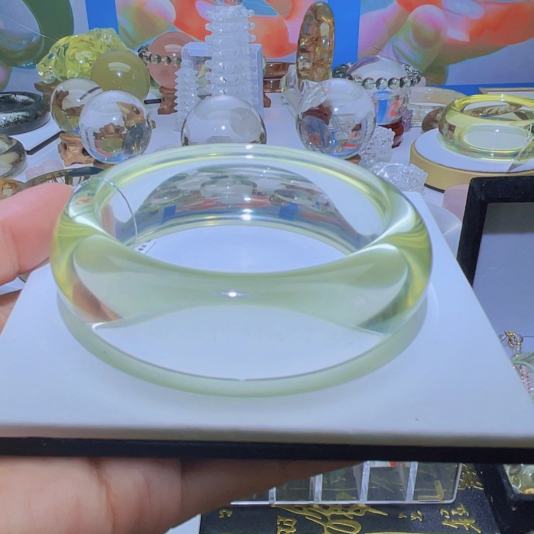 水晶手镯未镶嵌天然黄水晶冰透全净体56➕内径