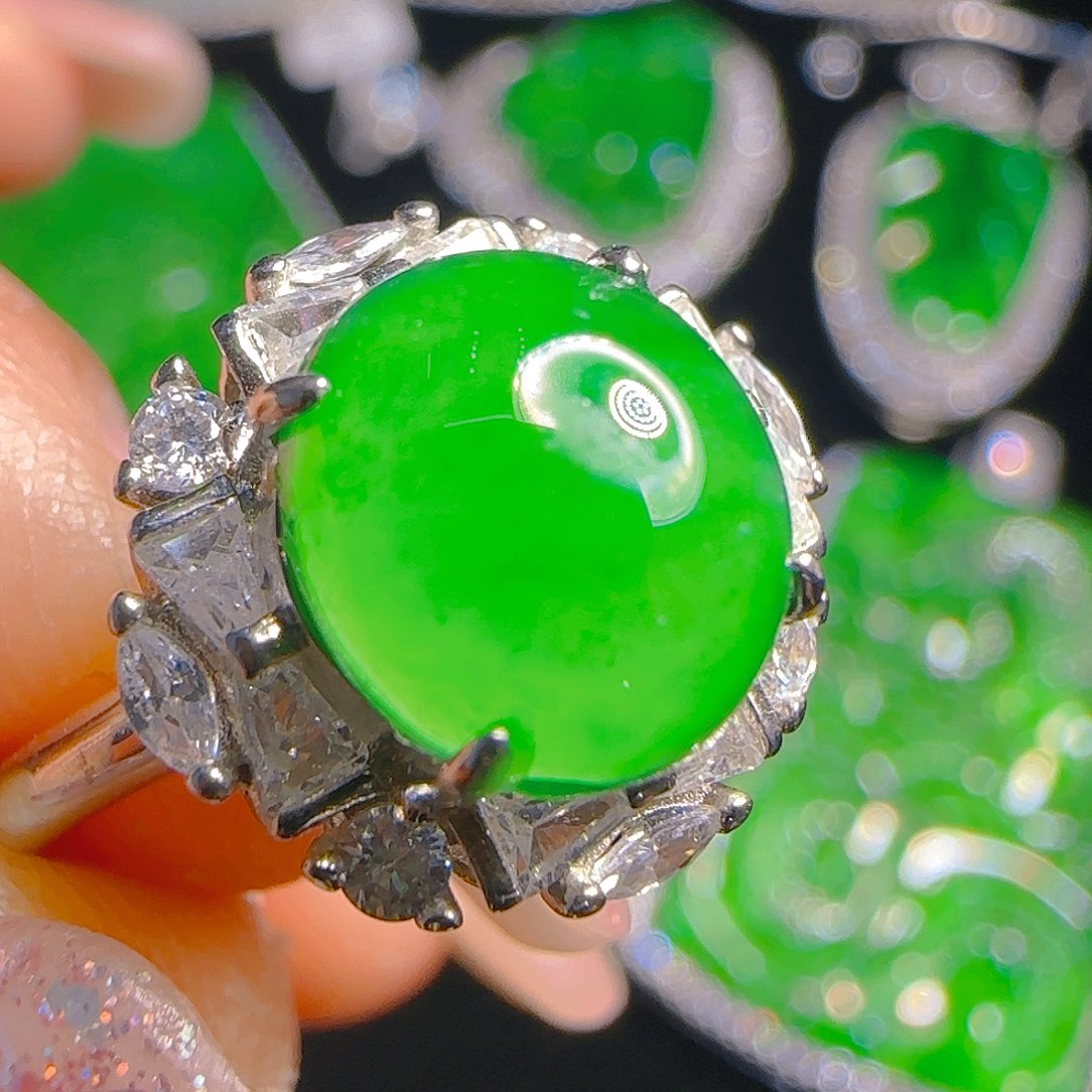 翡翠戒指银S925镶嵌天然