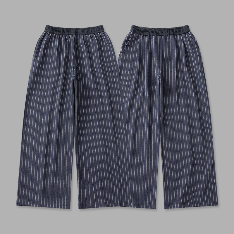 92150 女装新款蓝条纹直筒阔腿裤休闲简约风百搭舒适宽松女生长裤