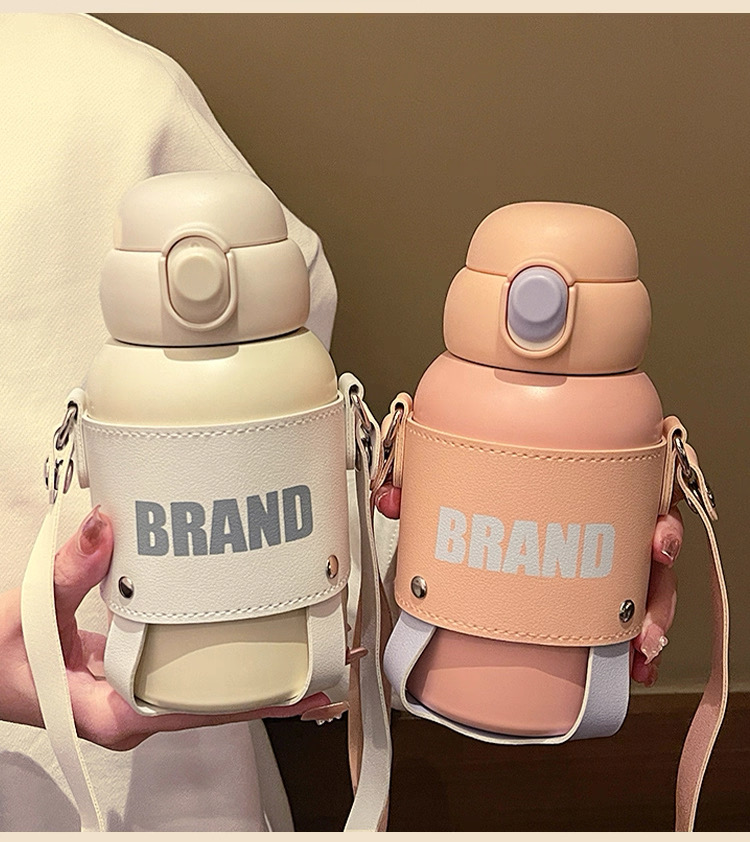 简约ins保温杯吸管杯时尚高颜值情侣弹盖杯学生斜跨户外不锈钢杯