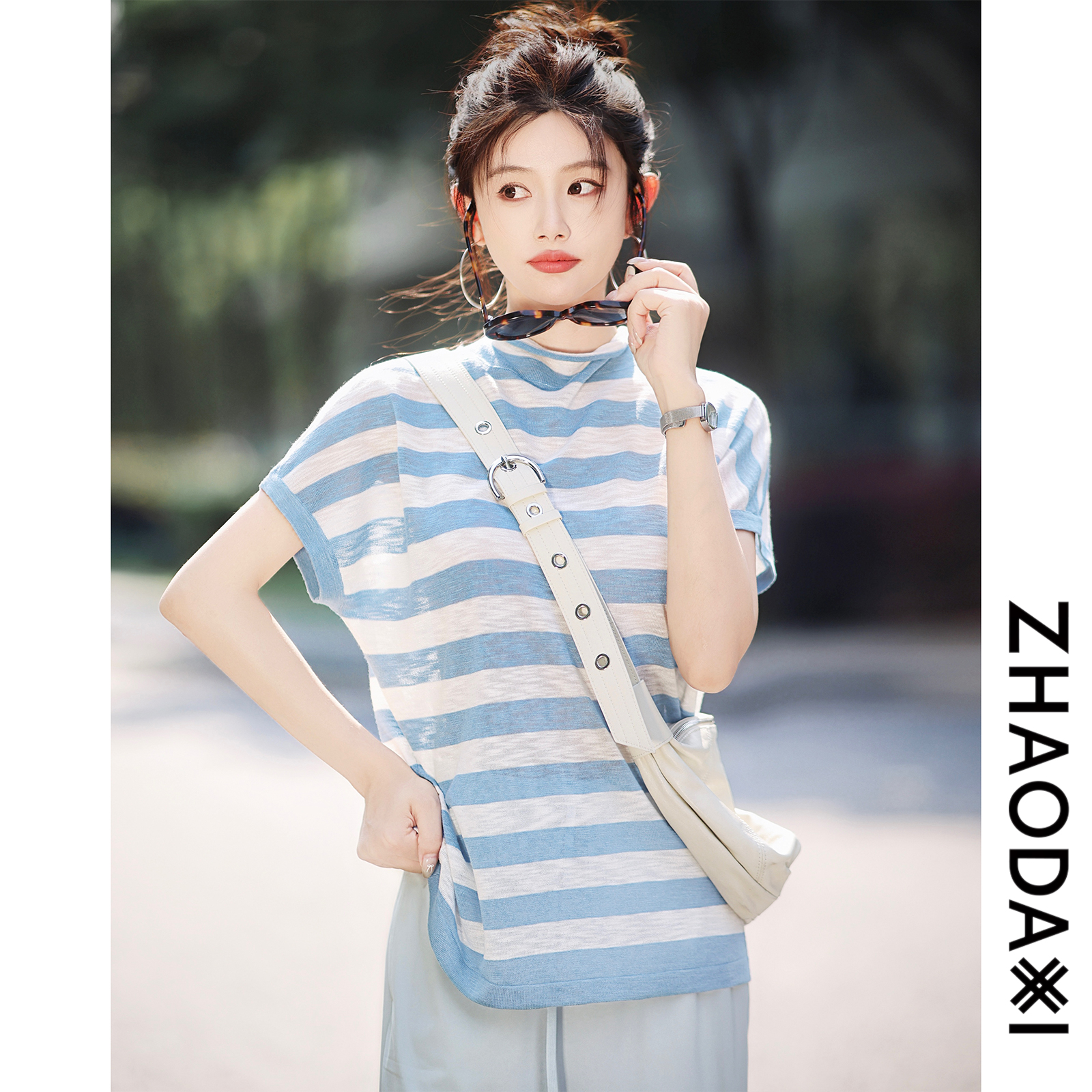 【赵大喜】甜心Rachel针织衫 | 绑带V领/前后2穿撞色条纹