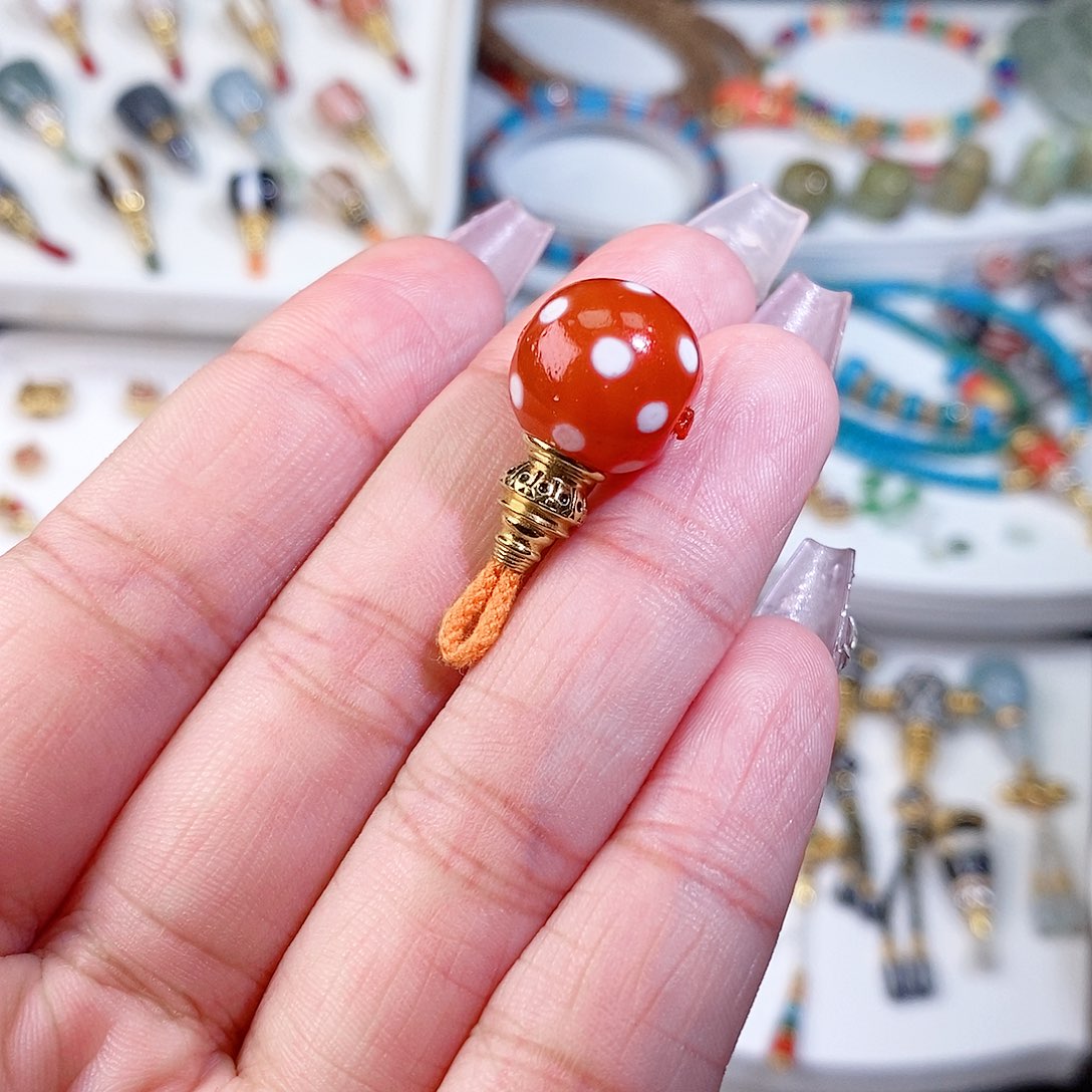 玛瑙/玉髓18K金镶嵌颈饰对孔12