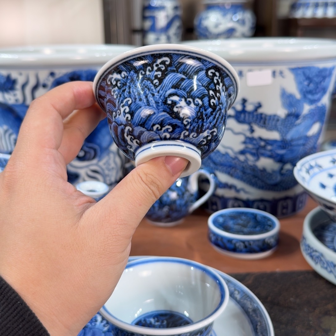 宫***阙摆件瓷宇泽堂微瑕江崖海水压手杯