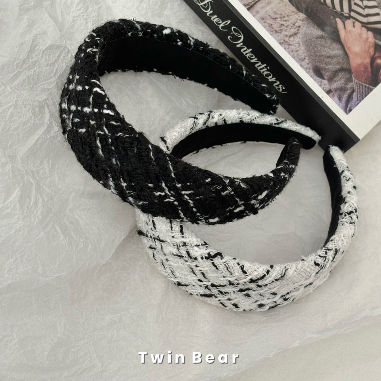 G004  法式优雅气质高级感黑白配色格纹粗花呢小香风发箍发卡