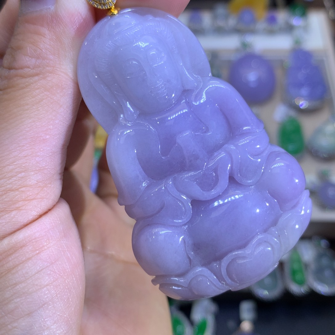 翡翠挂件18K金镶嵌翡翠