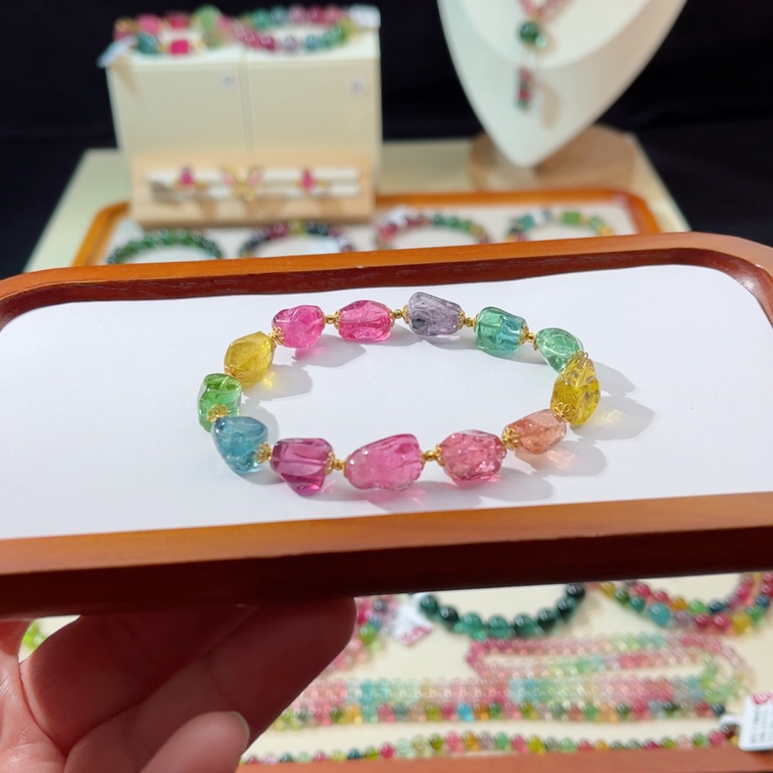碧玺手串18K金镶嵌手串