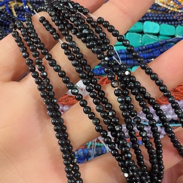 玛瑙/玉髓合金珠宝半成品2条3mm全黑黑蝶贝