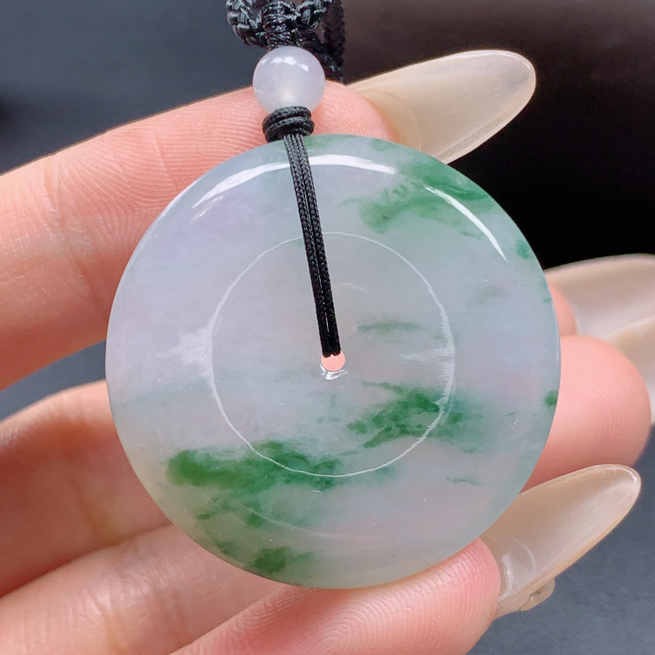冰润飘绿平安扣缅甸天然翡翠玉坠 山水意境花 尺寸32/5.8mm