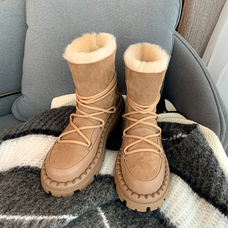 2025秋冬新款时髦百搭羊皮毛一体厚底雪地靴