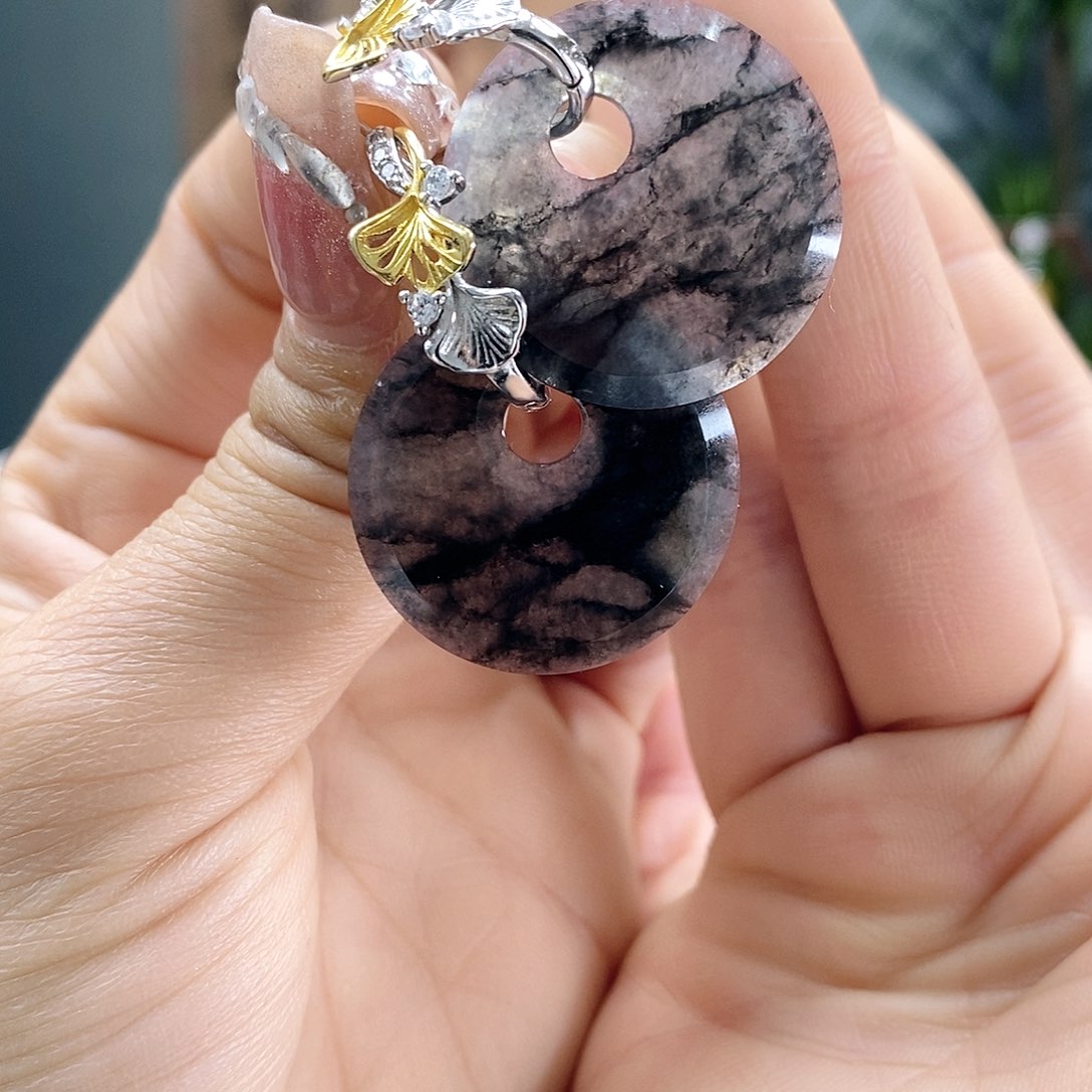 翡翠耳饰银S925镶嵌翡翠