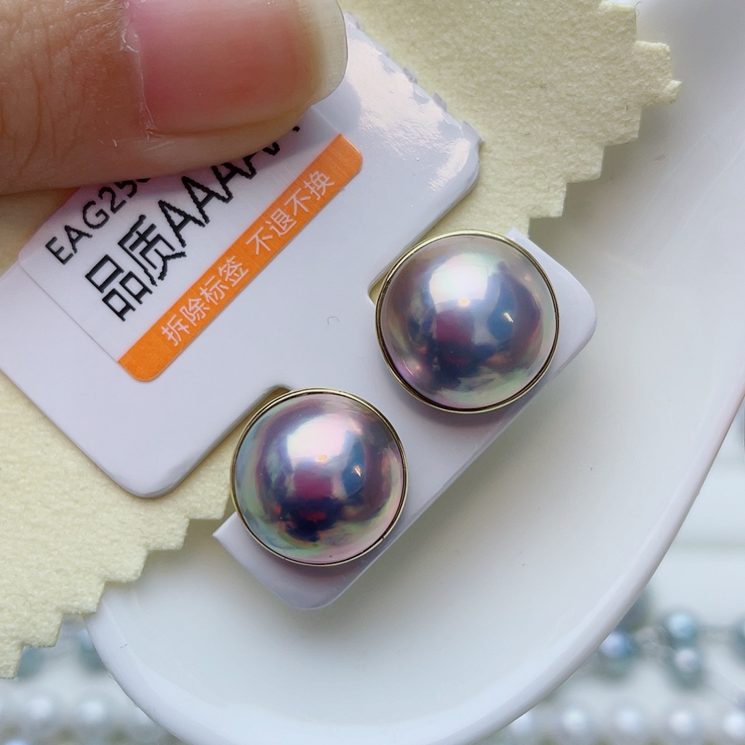 耳饰18K金镶嵌拼合珍珠（马贝珠）W33