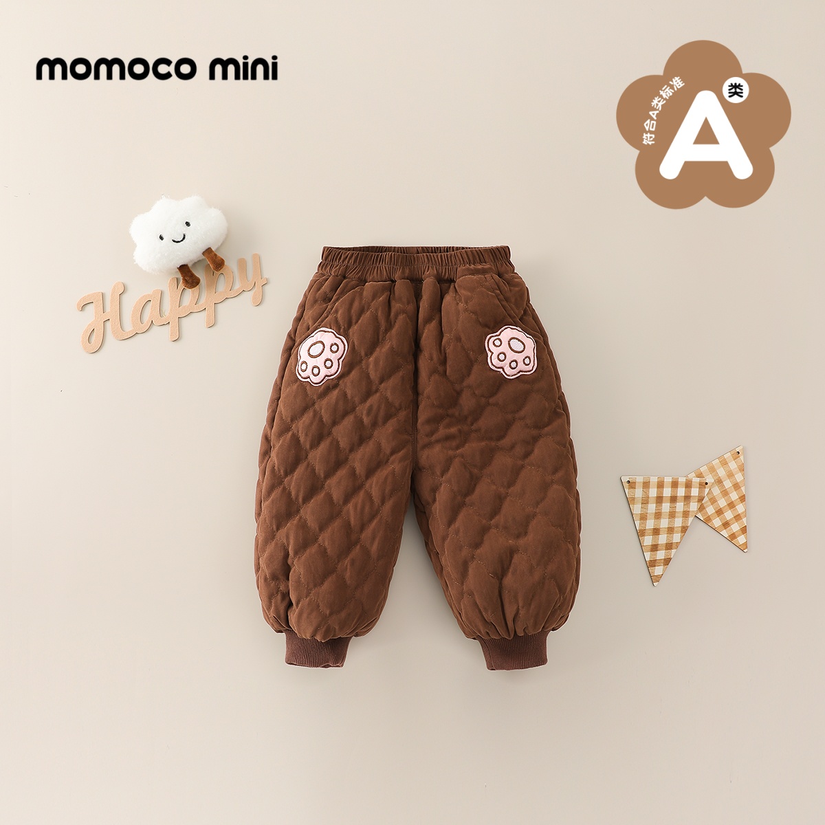 【现货】MOMOCOmini冬季婴童女宝趣味小熊掌夹棉长裤87810381020