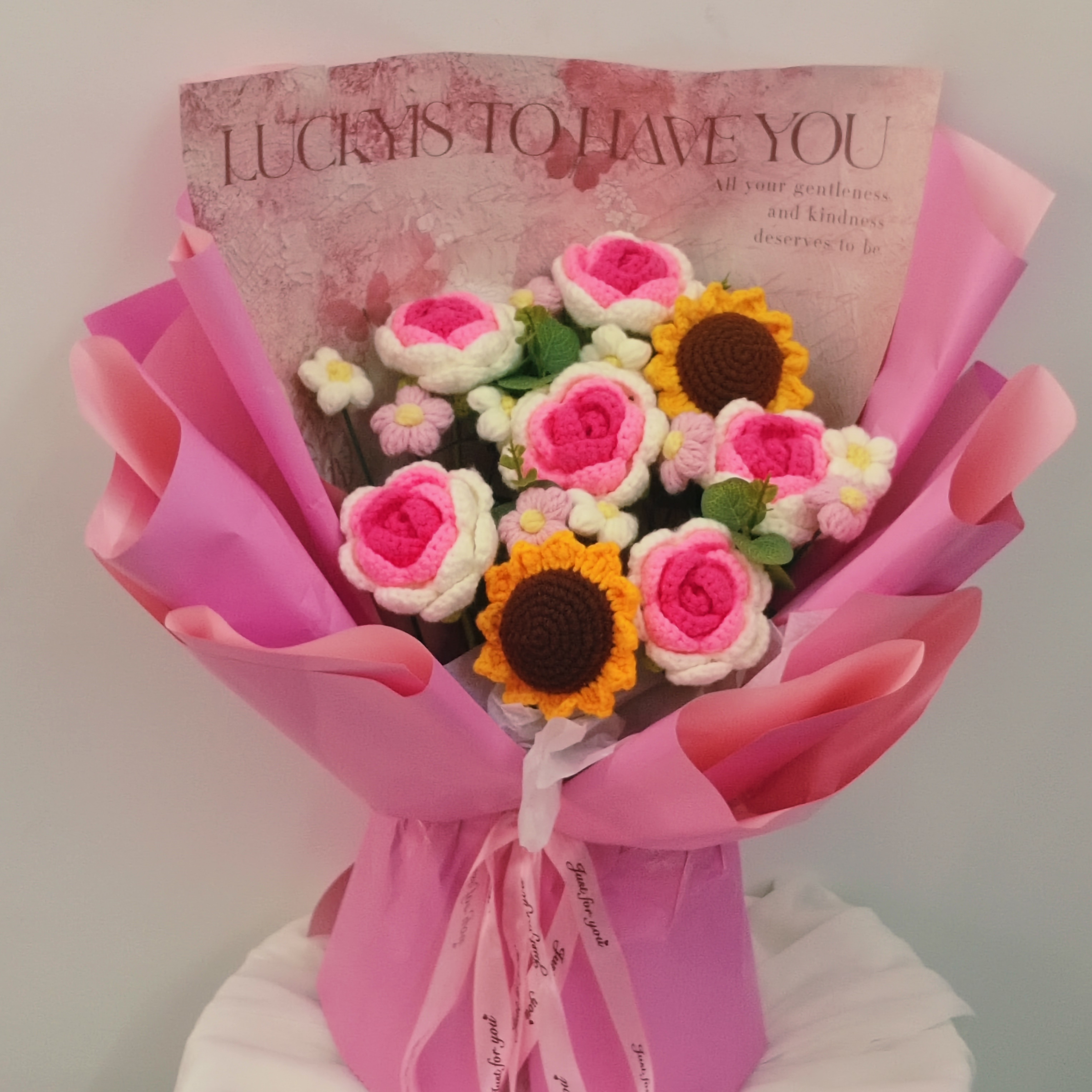 手工钩织毛线仿真花玫瑰花送生日情人节女友闺蜜成品大花束