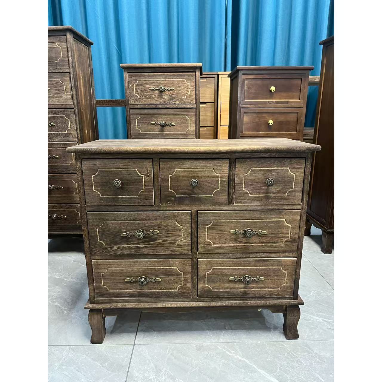 70*30*64cm烤色7斗柜实木桐木电视柜餐边柜玄关柜阳台储物柜茶水