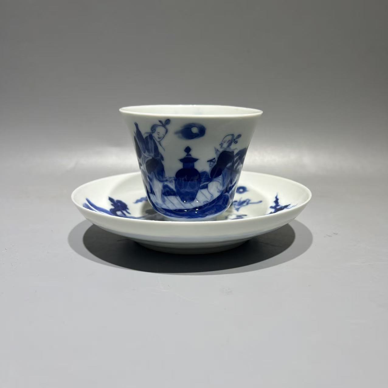 青花仙人乘槎人物故事杯碟套