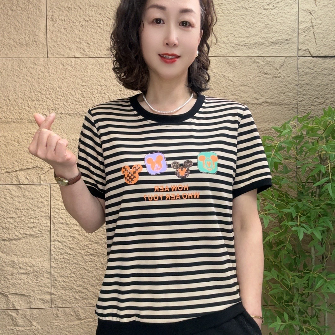 2025夏季短袖新款妈妈装女装条纹显瘦气质减龄宽松显瘦中老年T恤