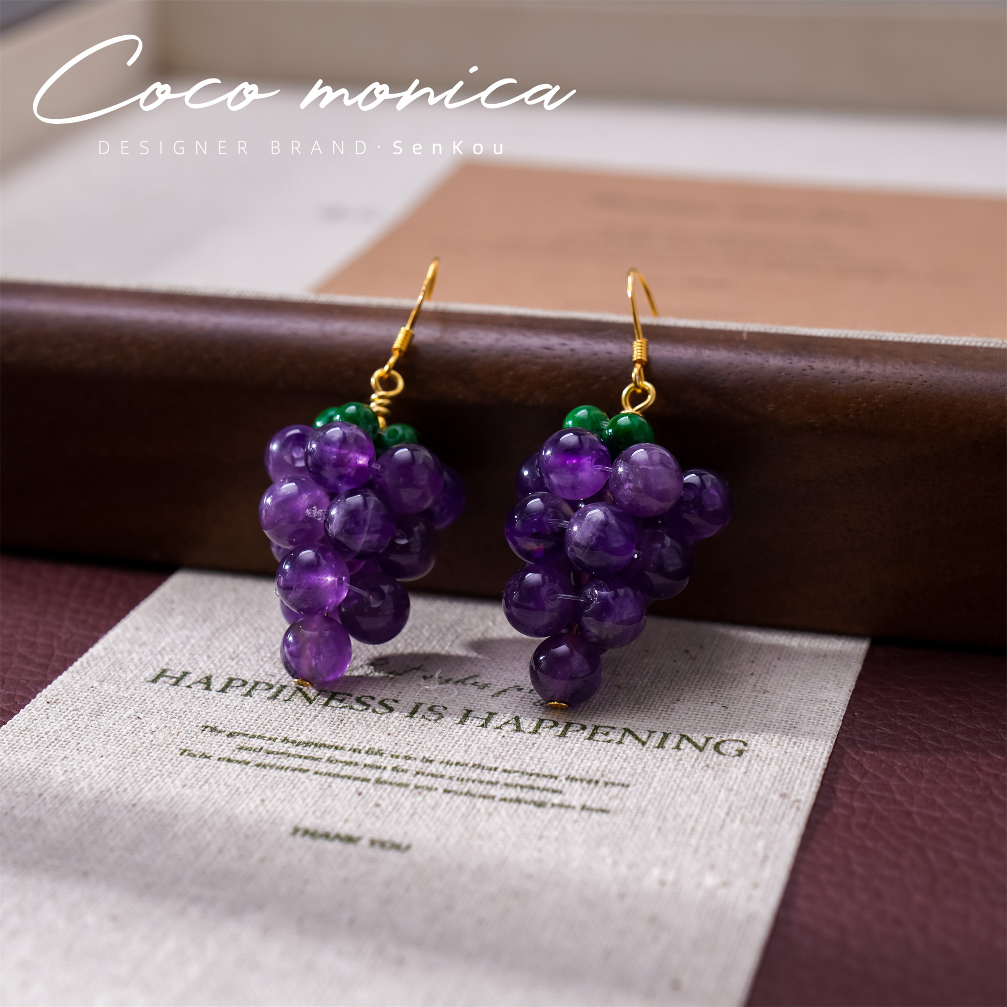 【小霞珠宝】紫水晶耳钉手工葡萄气质轻奢时尚复古紫色手作 AS741