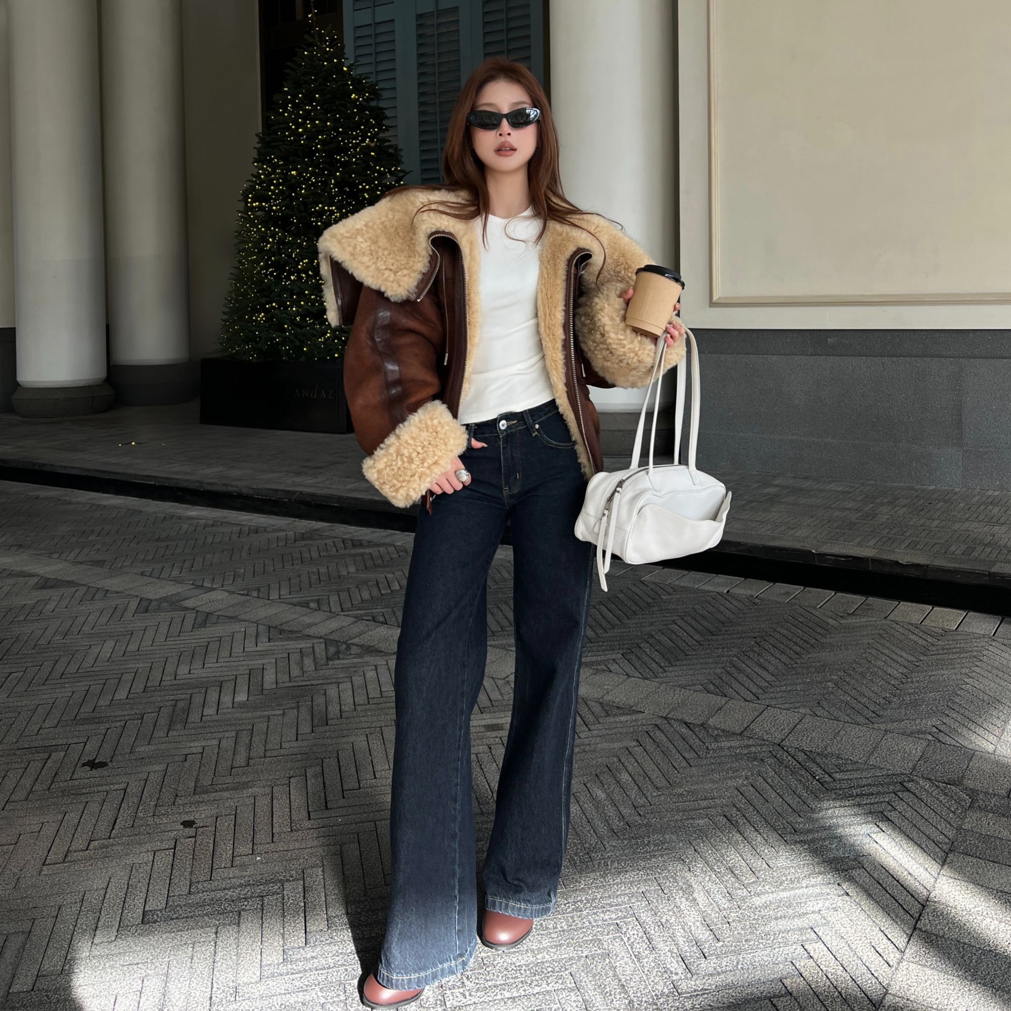 【弓ECHO】天使之翼冬新款大美真皮毛麦斯毛领洋气连帽慵懒复古外套