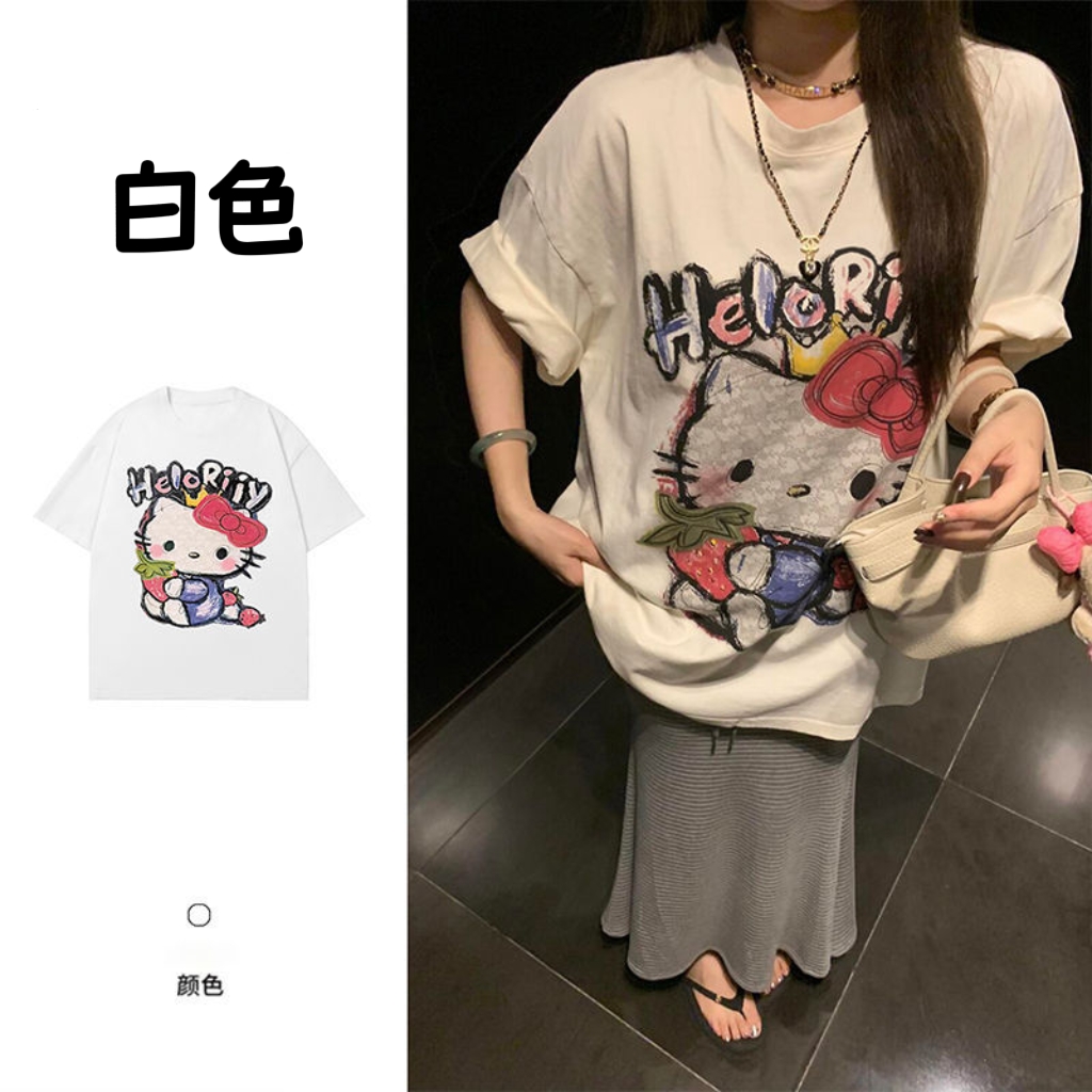 【大拿专属】美式复古HelloKitty印花短袖T恤女2025夏季新款慵懒风