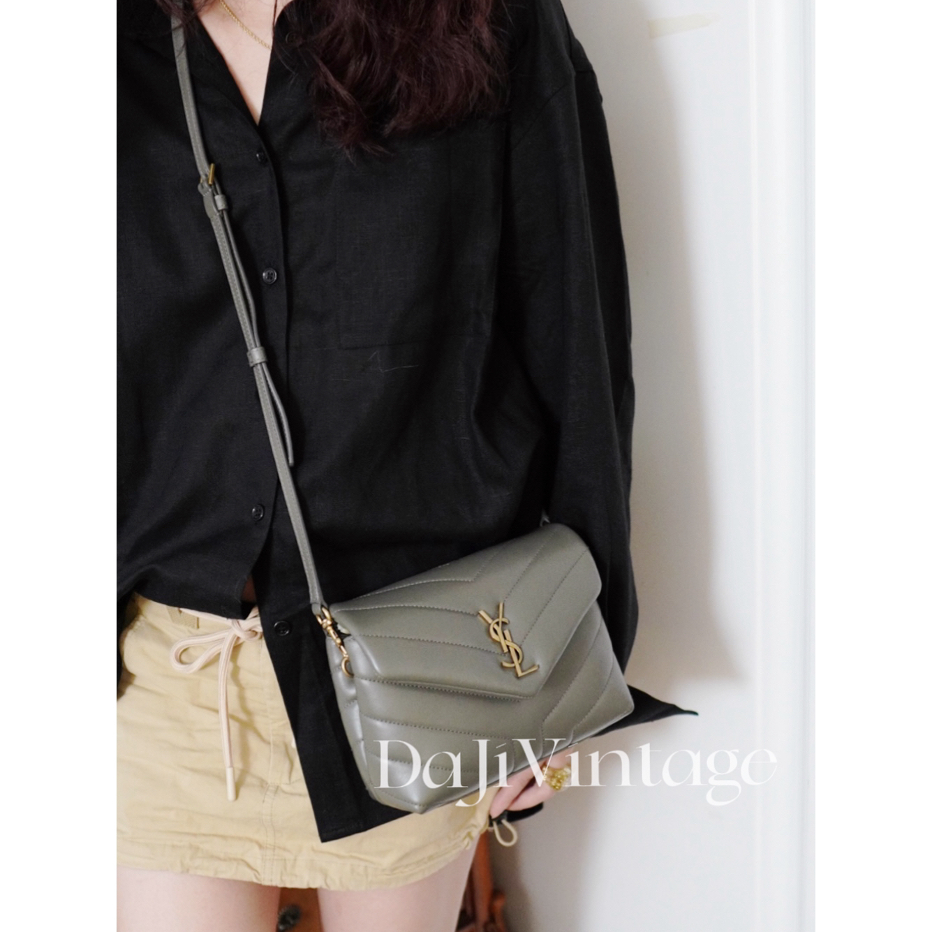 95新 YSL/圣罗兰 大吉中古th/ysl圣罗兰苔绿色mini loulou斜挎包