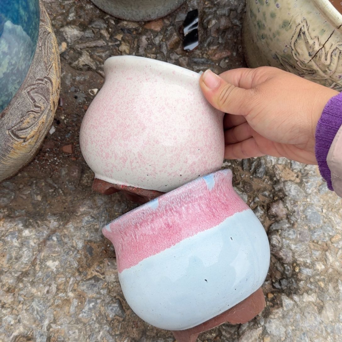 紫砂花盆瑕疵口13高13（胡巴哥哥瑕疵颜色随机发两个