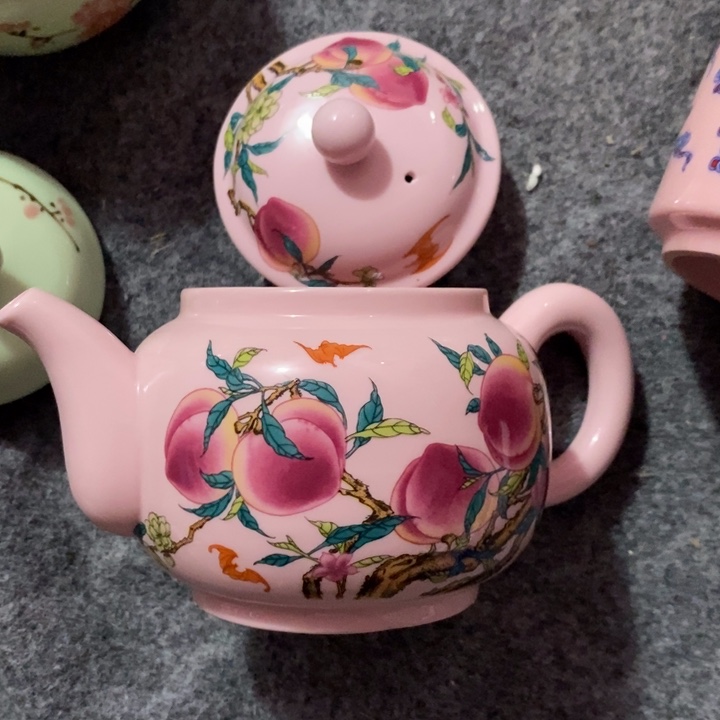 碗陶瓷红稀土寿桃茶壶