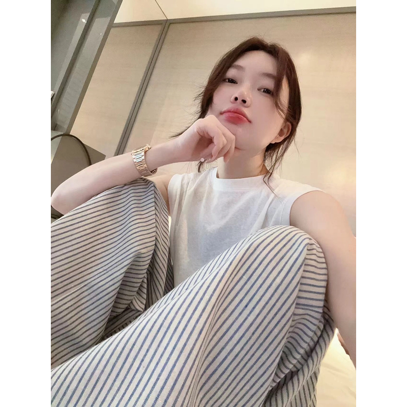 【BORAKOO】条纹亚麻抽绳休闲裤