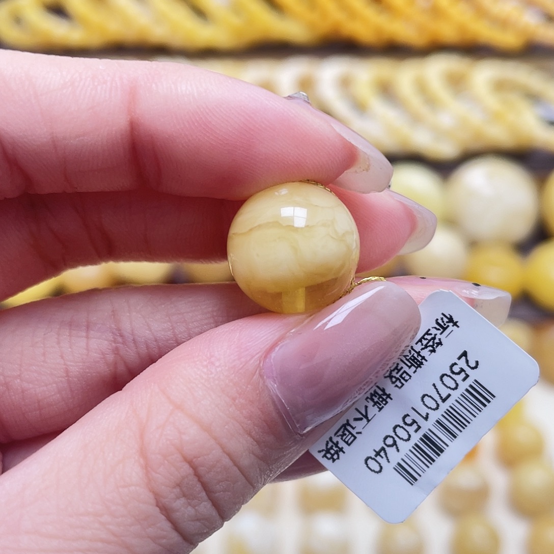 琥珀未镶嵌裸石14.6mm圆珠瑕