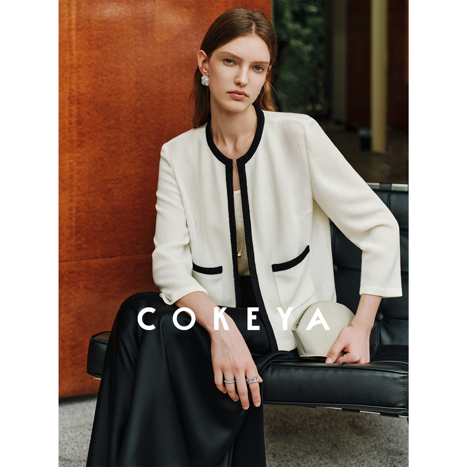 COKEYA/白昼流光~日本琎口竹节纱经典黑白优雅小香风针织衫开衫