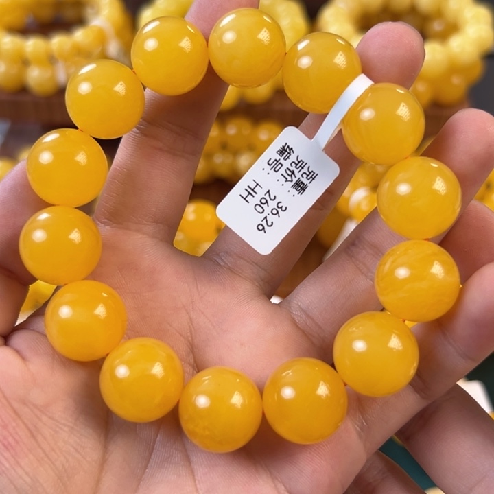 琥珀未镶嵌手链36.26g焦皮同料圆珠16mm hh