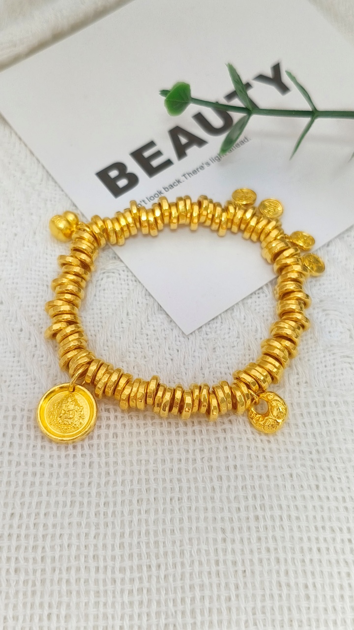 足银手链 平安喜乐财神盘缠手串礼遇手串七夕金色礼物送女友首饰