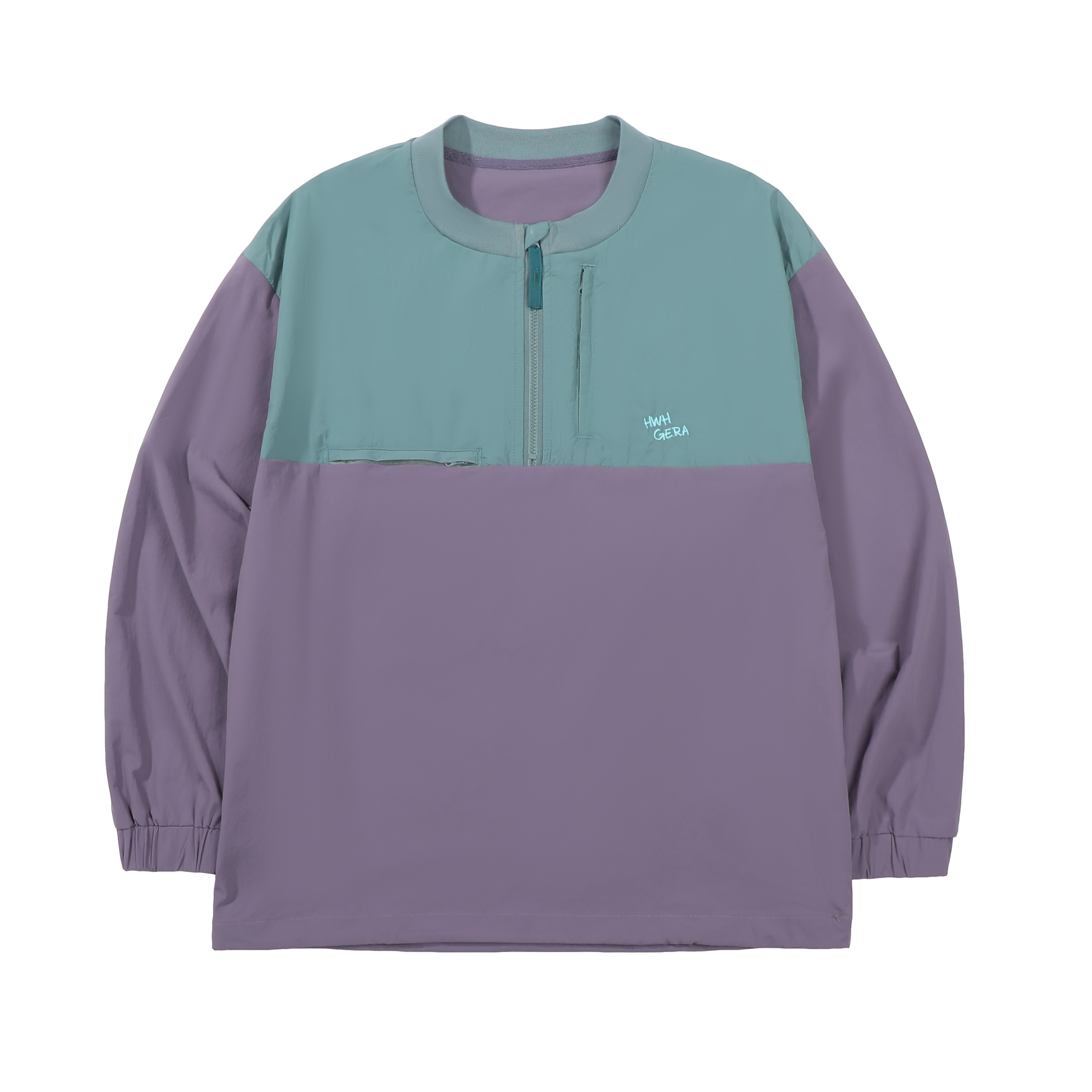 9022-常规款户外拼接有弹力时尚休闲半开领T恤长袖潮流