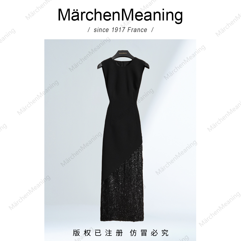 2025新款修身轻奢夏季拼季设计师长款连衣裙优雅大俊