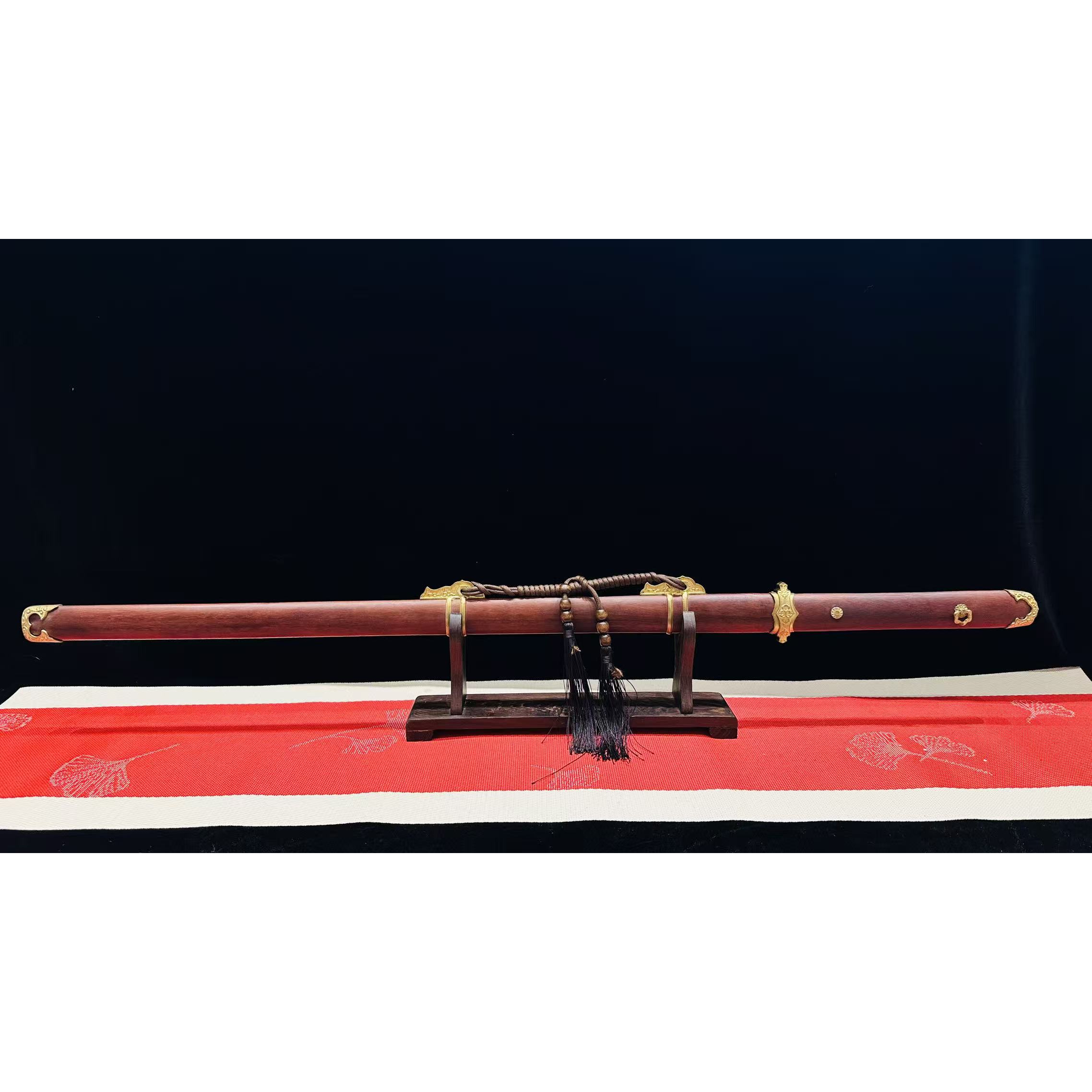 【璟天】X素装唐刀 T12单槽 龙凤檀 黄铜 工艺品 未开刃