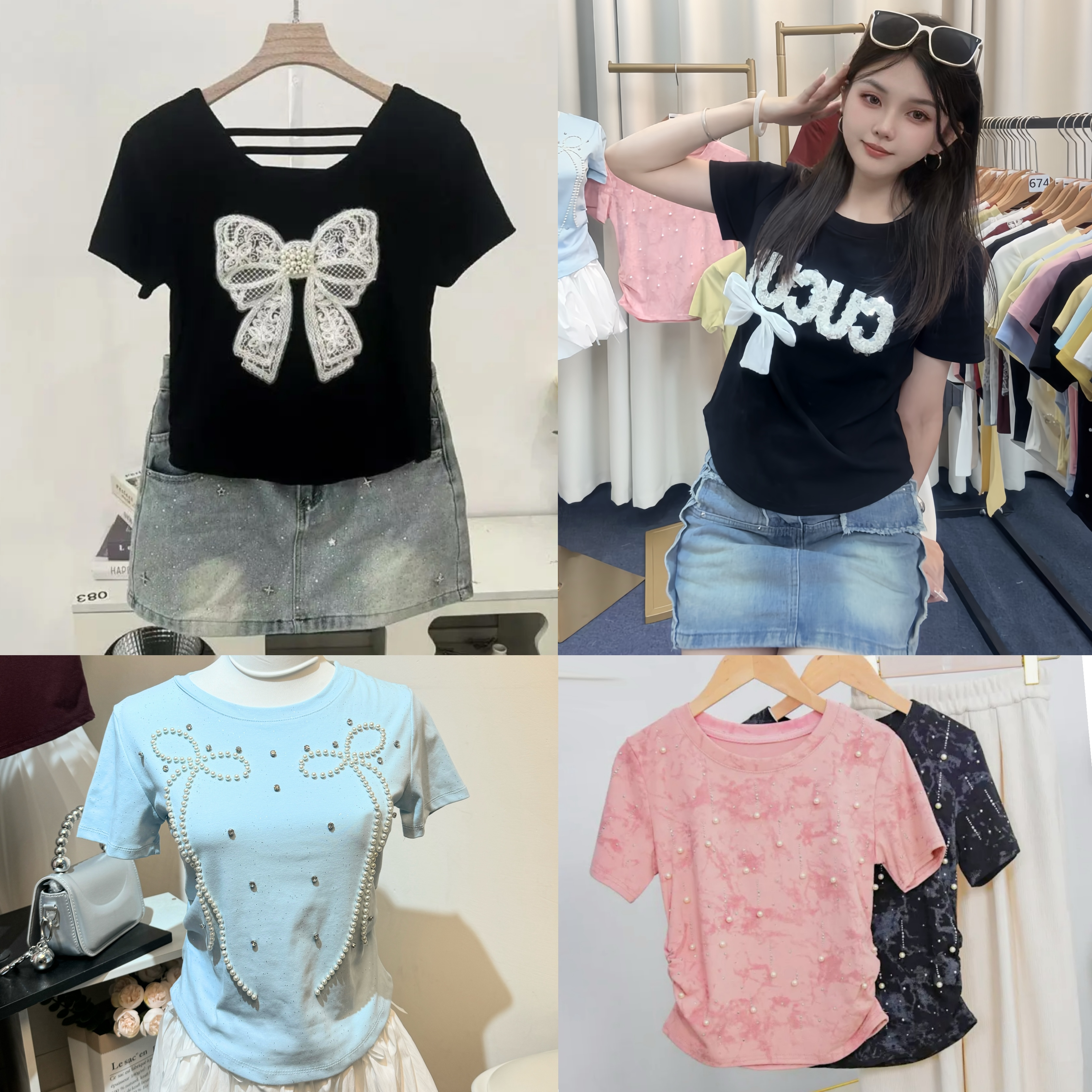 (希希小个子)夏季重工百搭减龄甜辣修身显瘦设计感小众短款上衣