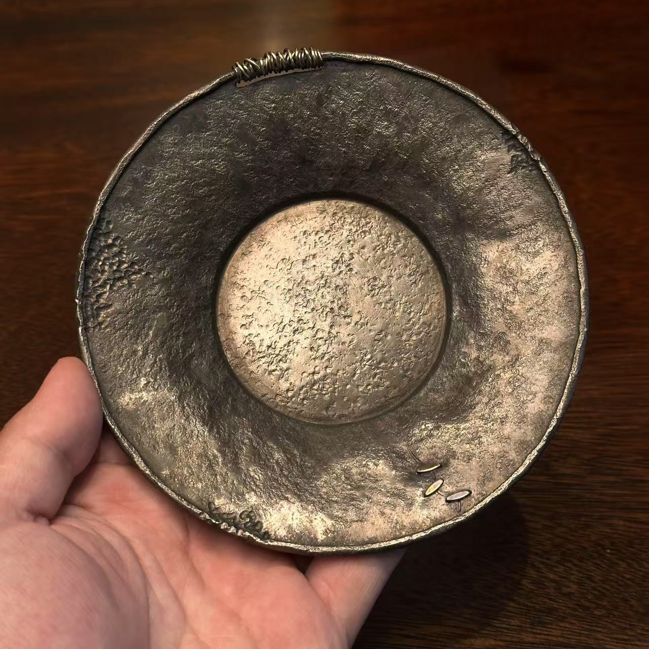 纯锡全手补丁破干泡盘壶承直径14内径6.5