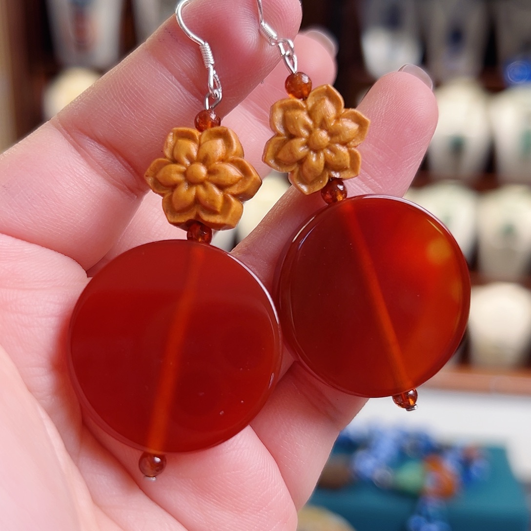 玛瑙未镶嵌挂件耳环