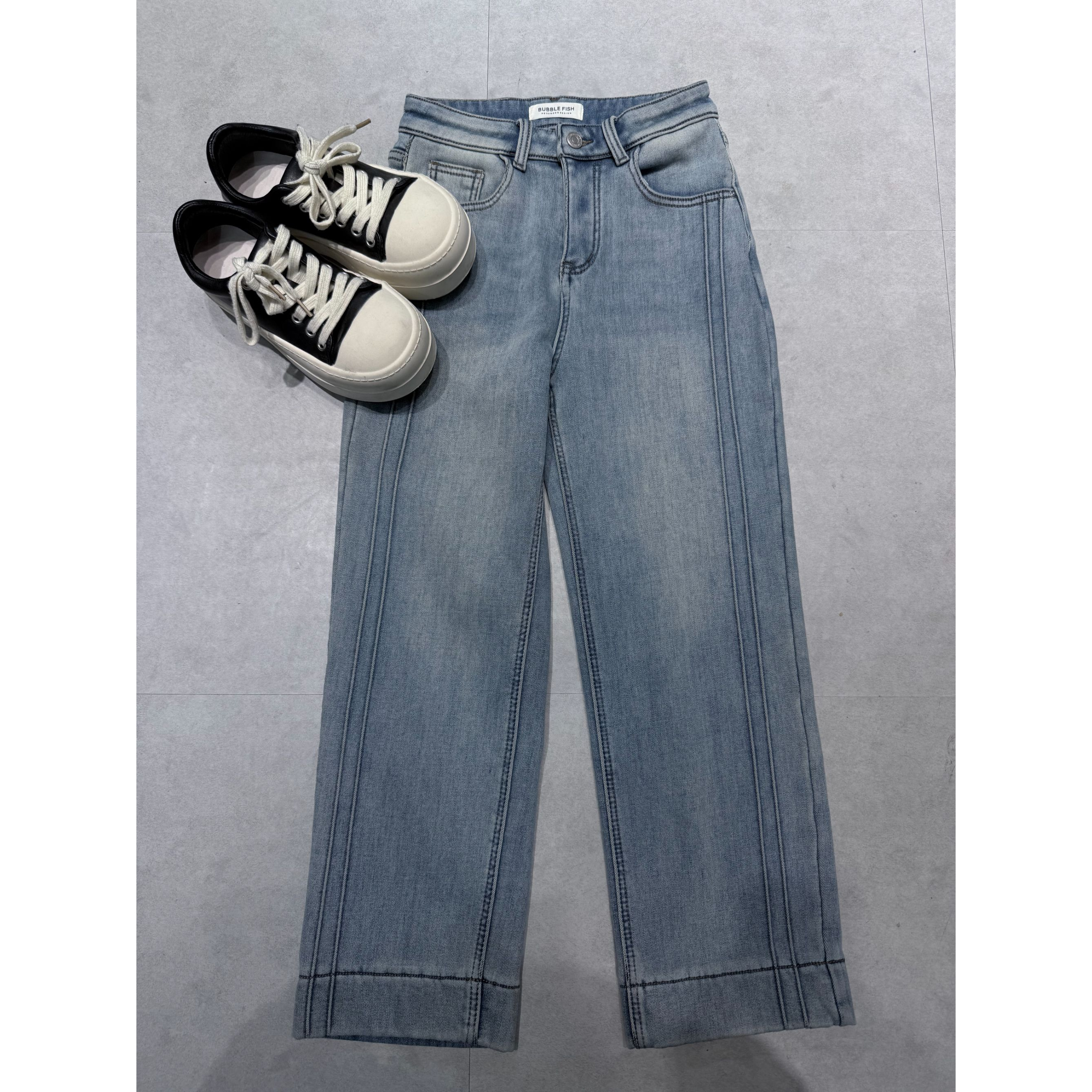 W5876王仙女 「加绒加厚侧面骨线设计显瘦牛仔裤」冬款韩高腰九分裤