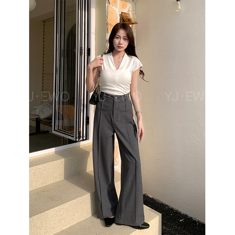 【小个子】夏季薄款高腰通勤百搭窄版阔腿裤-2267