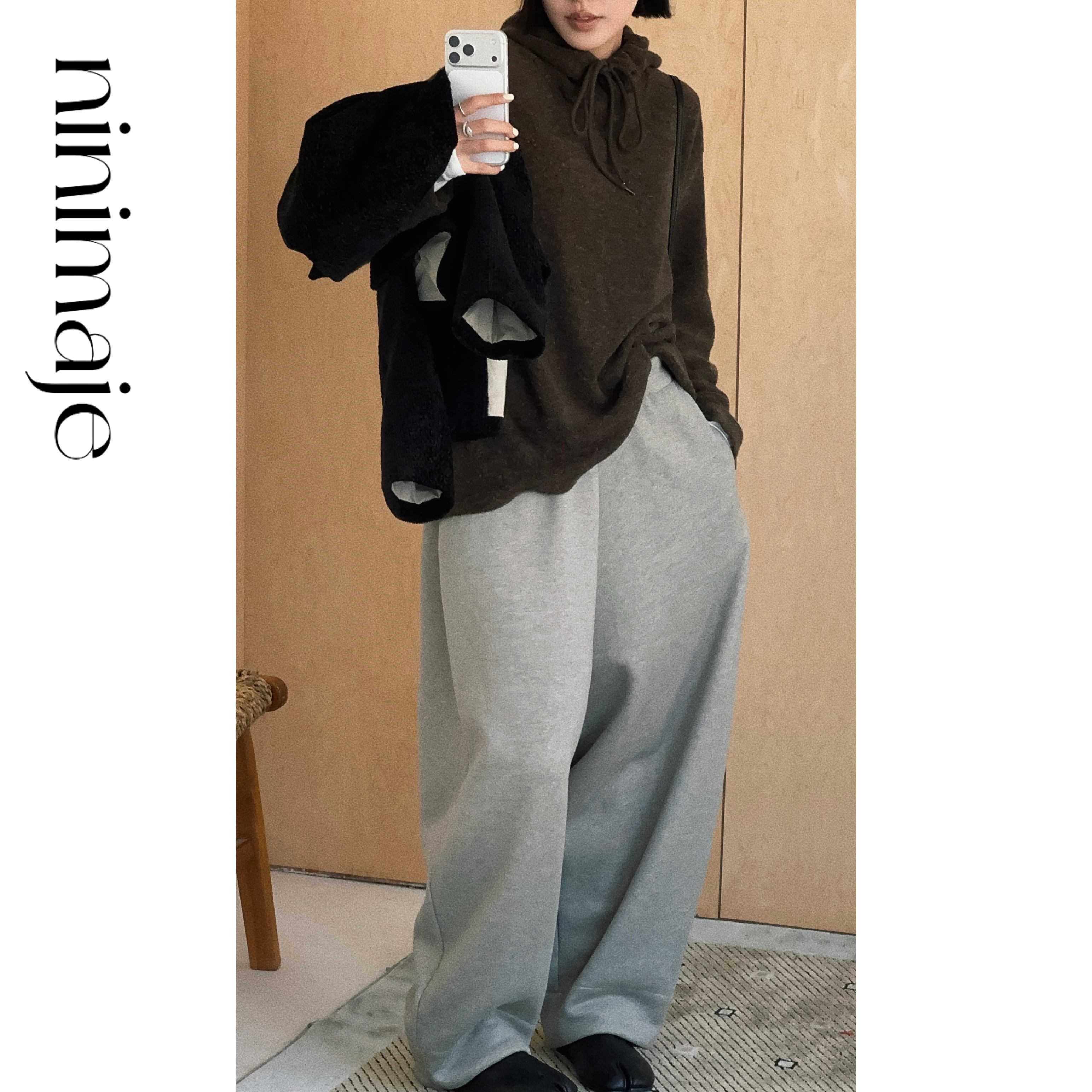 NanBeiBei 橄榄肌理感抽绳连帽衫 7535