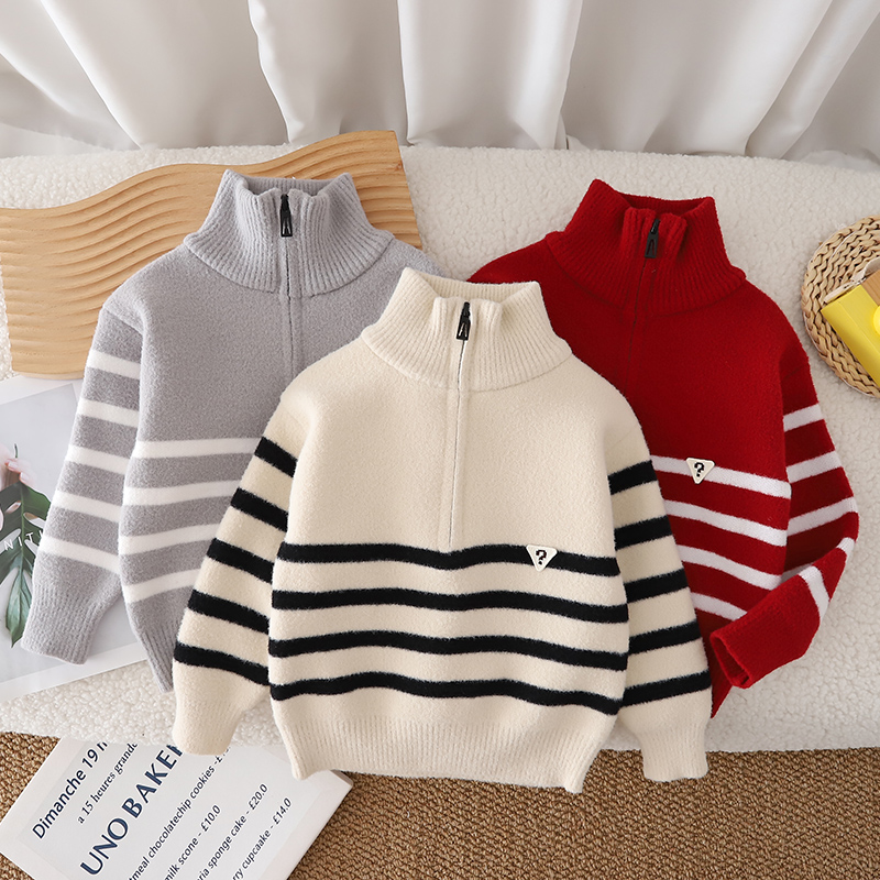 【不起球】韩国绒男女童毛衣2025新款软糯加厚保暖针织衫半拉链高领