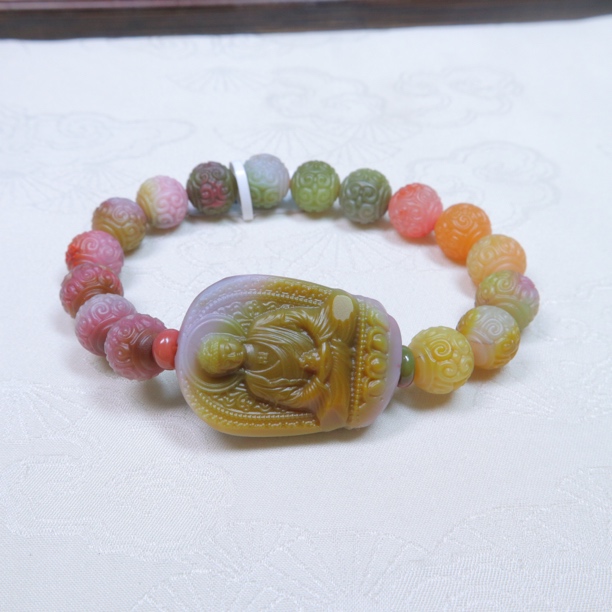 盐源玛瑙回纹珠佛牌手串渐变色系朋友同学白领生日送礼收藏小众