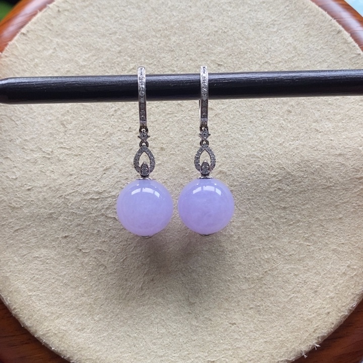 翡翠吊坠(不含链)18K金镶嵌翡翠红紫珠耳坠