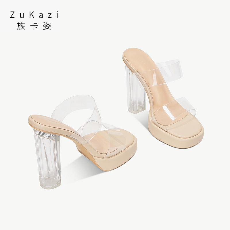 透明高跟鞋女防水台拖鞋12厘米小个子水晶粗跟凉鞋女2025夏季新款