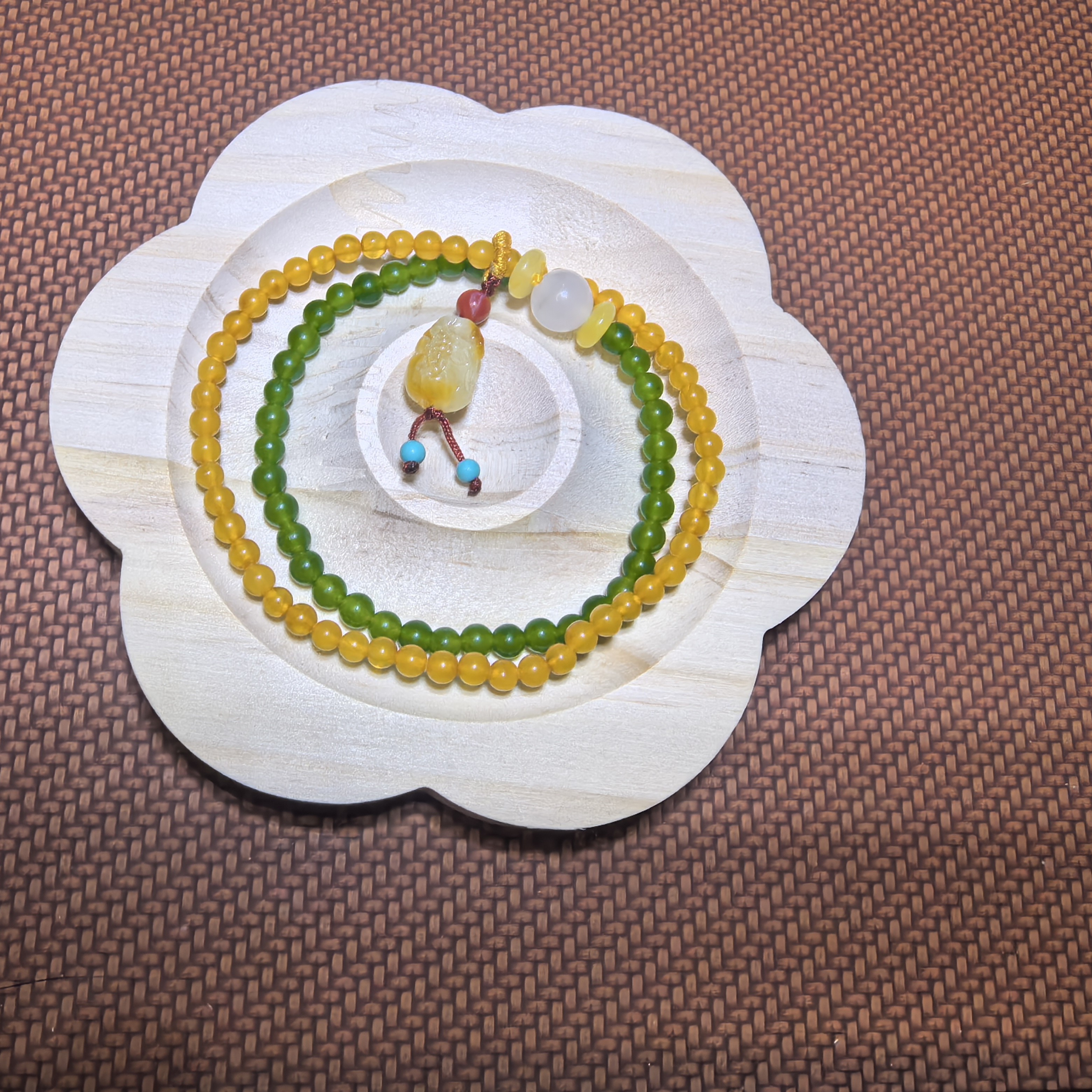 天然蜜蜡小米珠双圈手链配貔貅