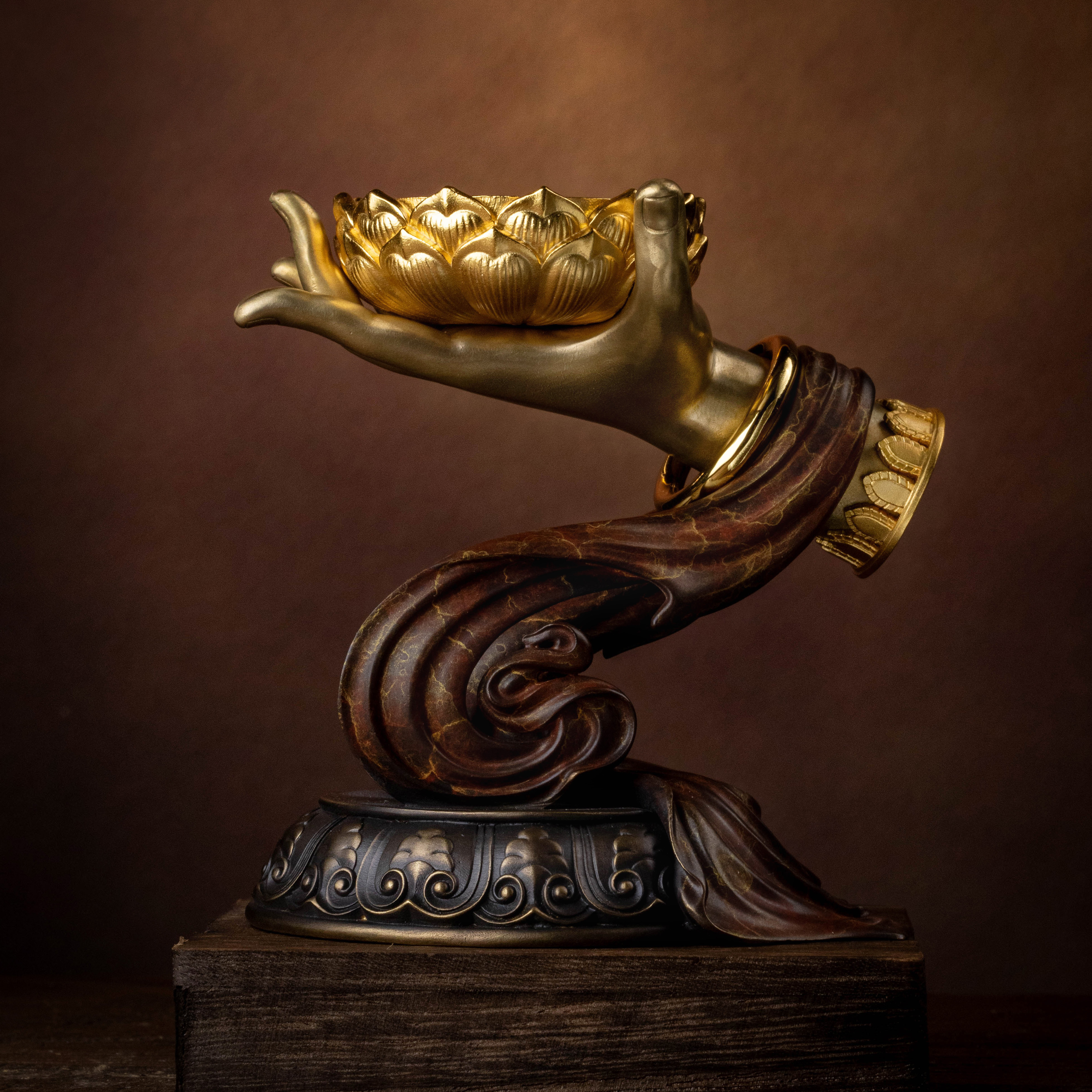 首饰展示架 【雅银】佛手托莲底座古法烧色收藏摆件可装藏品