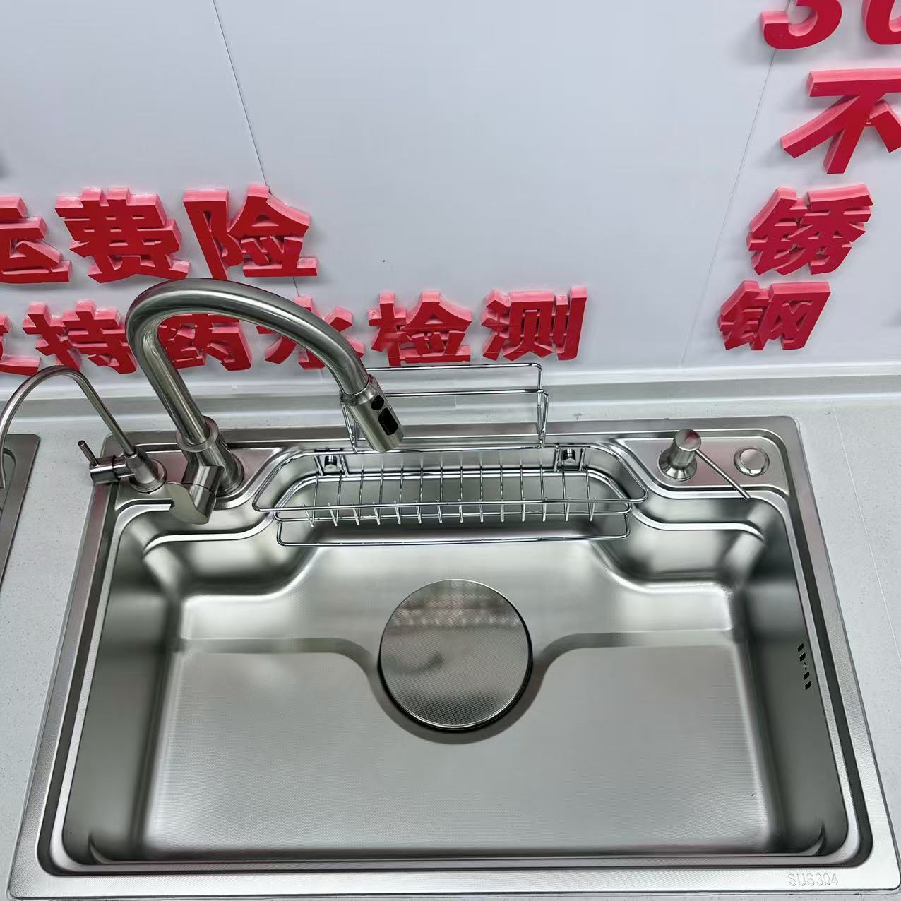SUS304不锈钢小米粒厨房水槽韩式大单槽水池洗菜盆3D