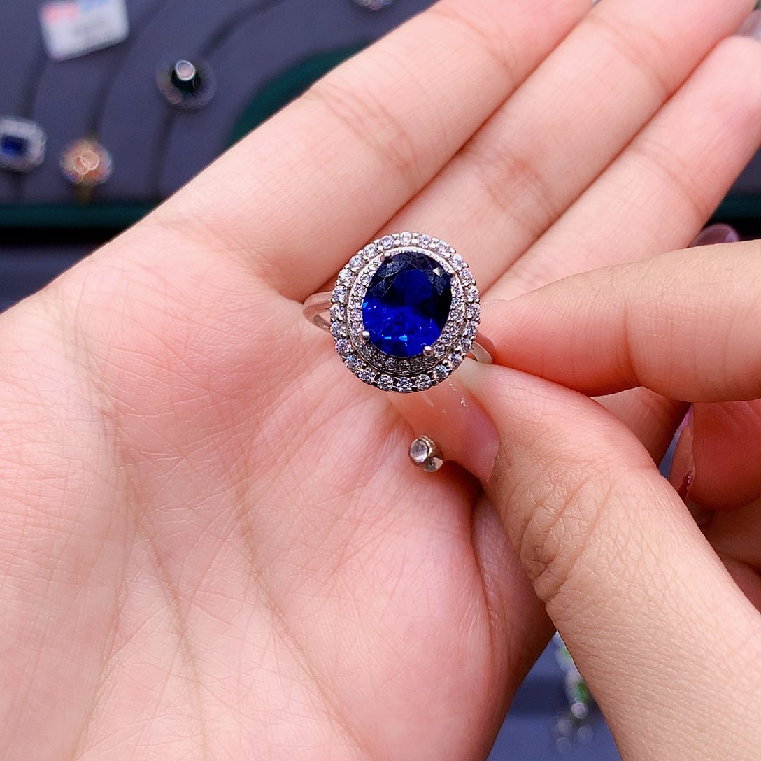 蓝宝石戒指银S925镶嵌