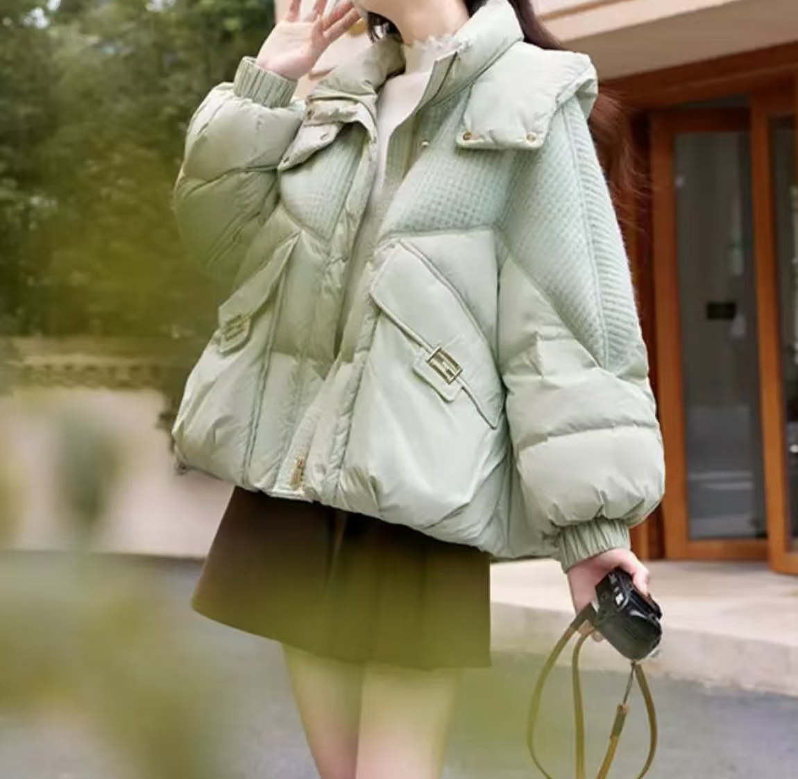 051-100冬季加厚棉服网红秋冬时尚保暖百搭短款羊羔绒大码外套
