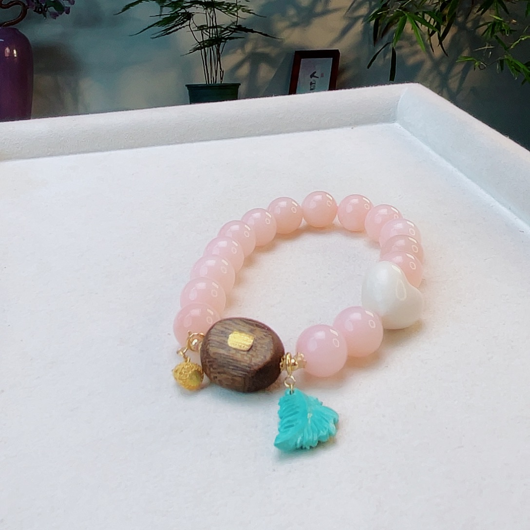 蛋白石18K金镶嵌手链粉澳宝